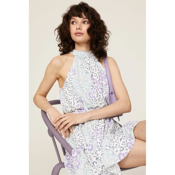 Slate & Wayne Mini Dress Womens Size XS Sleeveless Cheetah Tiered Flowy Party - Picture 3 of 16